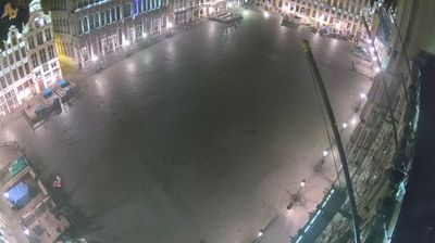 Brussels Grand Place empty at night, baroque facades illuminated