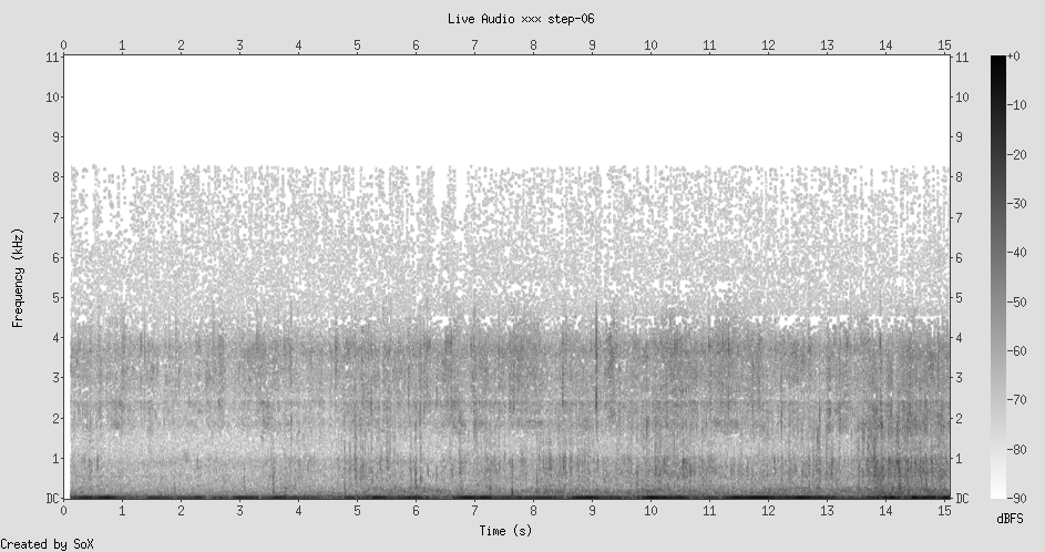 Spectrogram: dense birdsong activity across multiple frequencies
