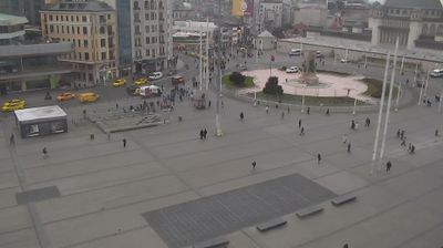 Taksim Square from above with Republic Monument and scattered pedestrians