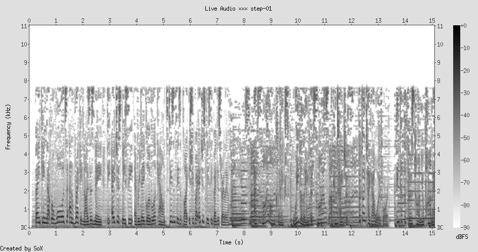 Spectrogram: dense speech patterns, commercial radio