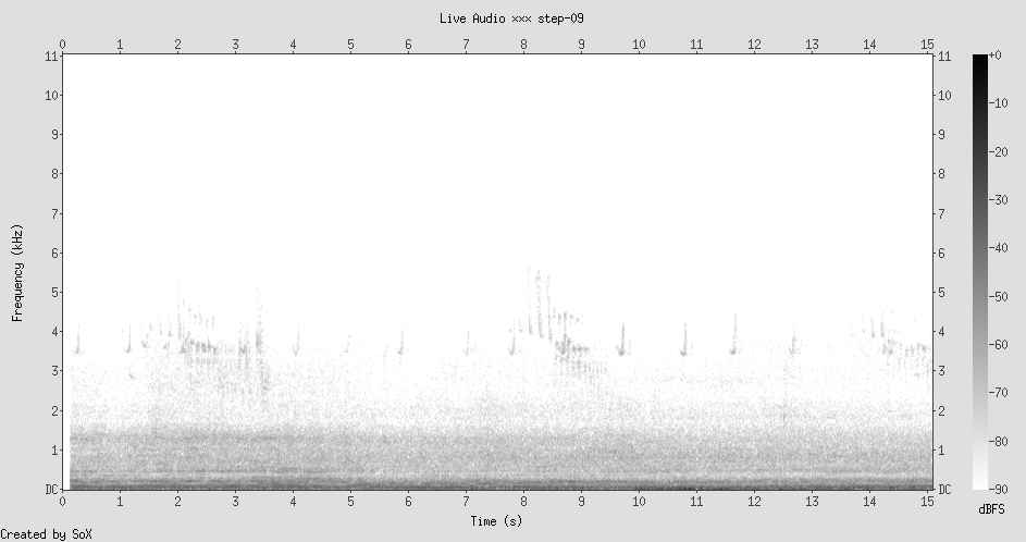 Spectrogram: near-silence, faint low-frequency environmental hum